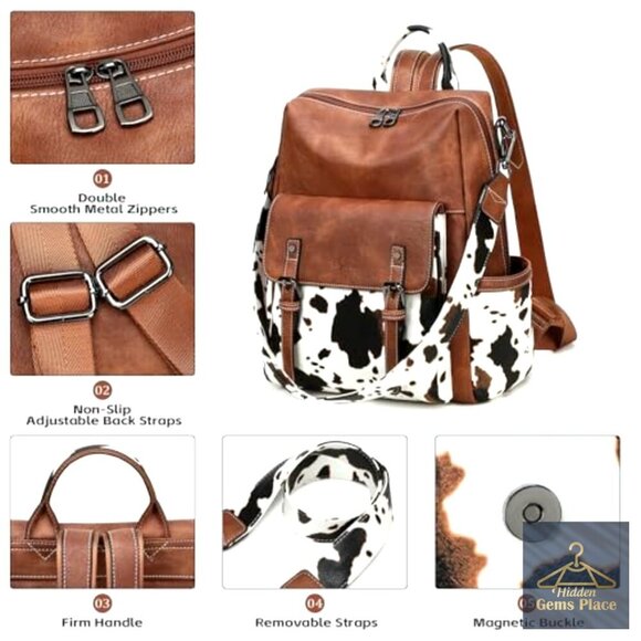 PU Leather Backpack Purse for Women with Laptop Compartment Convertible